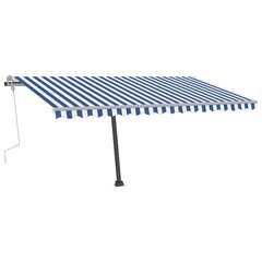 vidaXL Vapaasti seisova sisäänkelattava markiisi 400x350 cm sinivalk. hinta ja tiedot | Aurinkovarjot ja markiisit | hobbyhall.fi