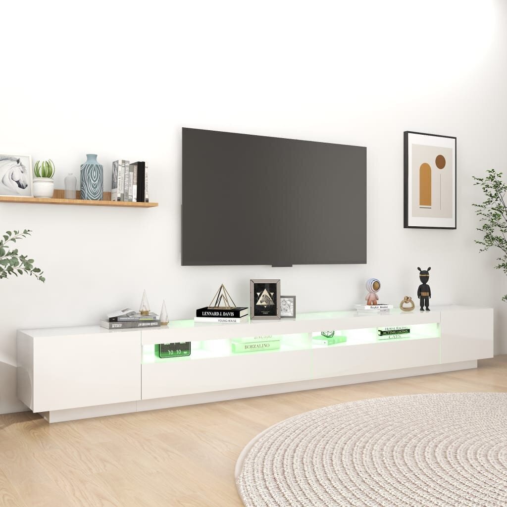 vidaXL TV-taso LED-valoilla korkeakiilto valkoinen 300x35x40 cm hinta ja tiedot | TV-tasot | hobbyhall.fi