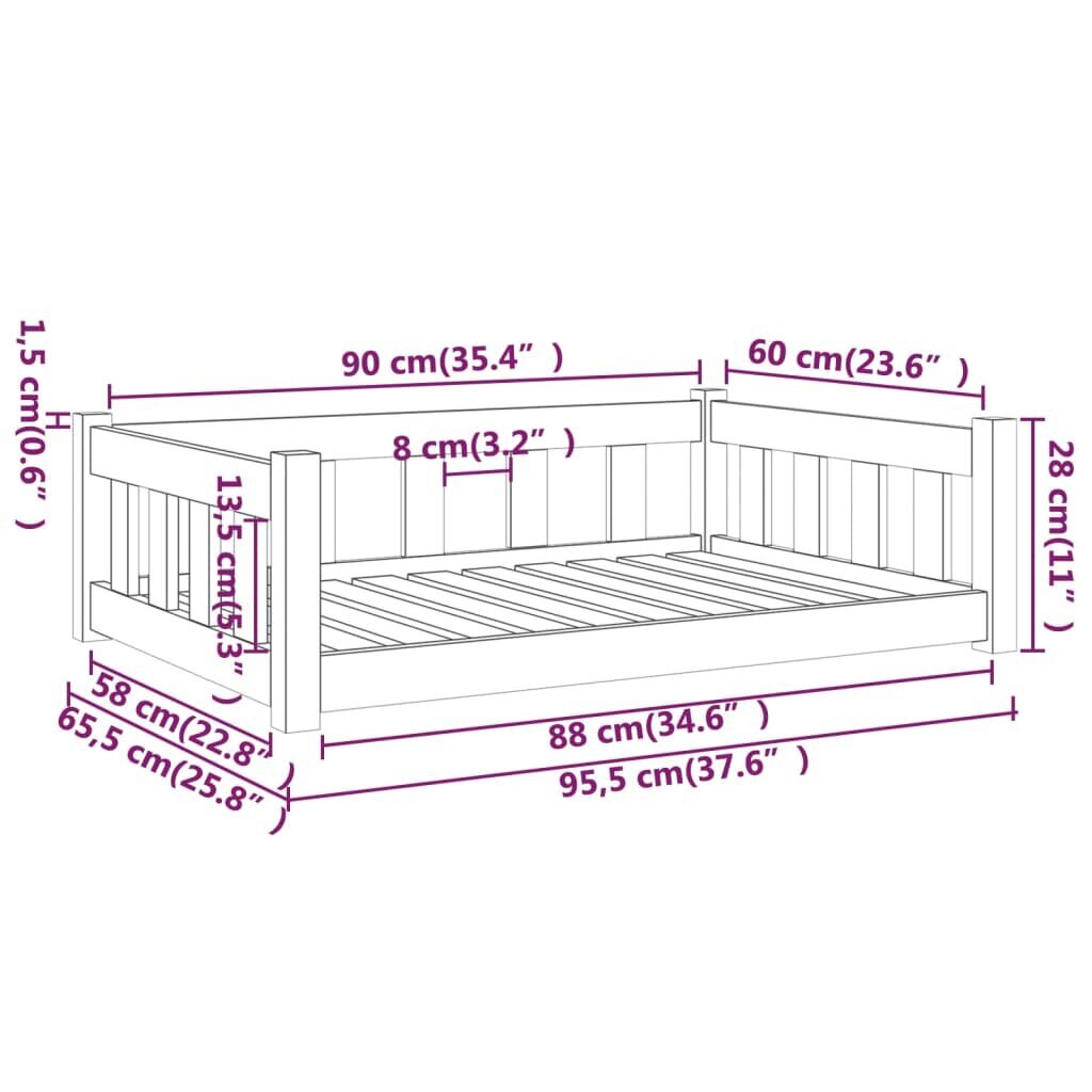 vidaXL Koiransänky 95,5x65,5x28 cm täysi mänty hinta ja tiedot | Pedit ja pesät | hobbyhall.fi