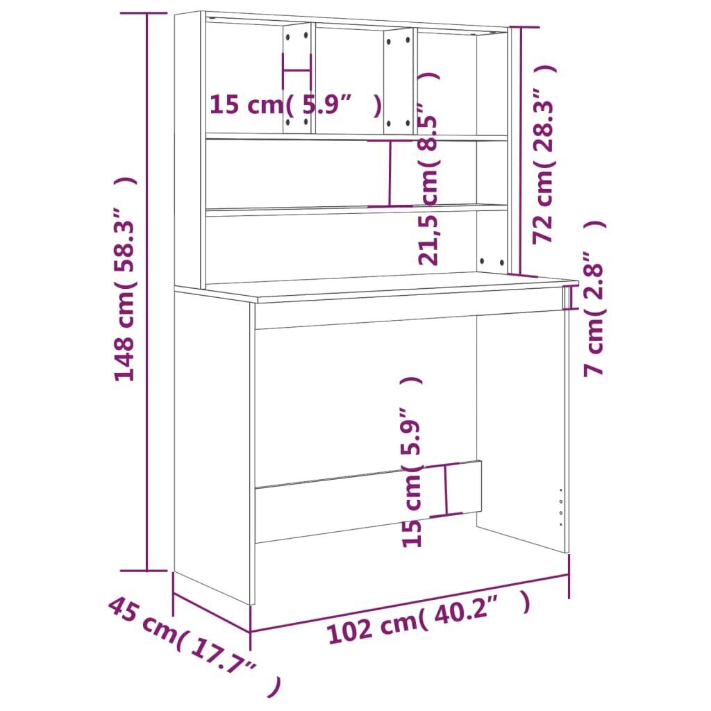 vidaXL Työpöytä hyllyillä betoninharmaa 102x45x148 cm tekninen puu hinta ja tiedot | Tietokonepöydät ja työpöydät | hobbyhall.fi