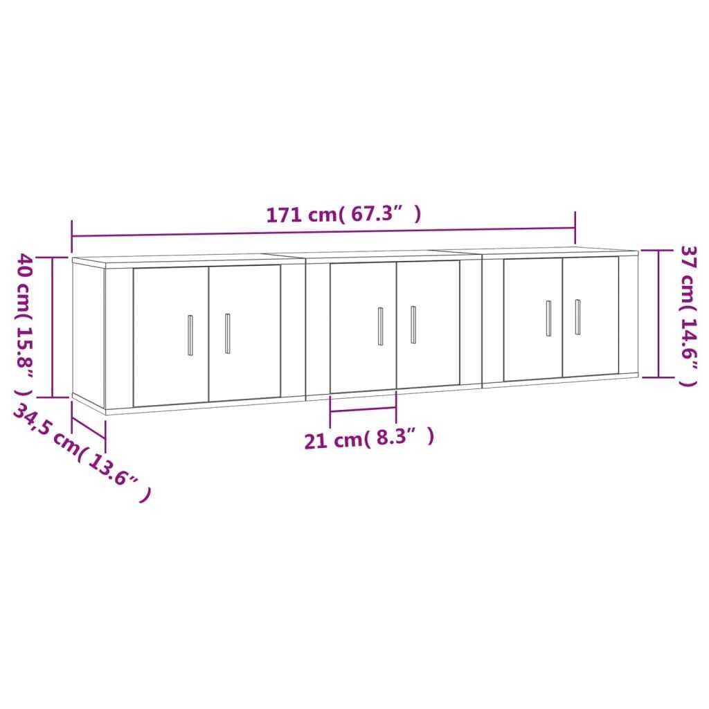 vidaXL Seinäkiinnitettävät TV-tasot 3 kpl betoninharmaa 57x34,5x40 cm hinta ja tiedot | TV-tasot | hobbyhall.fi