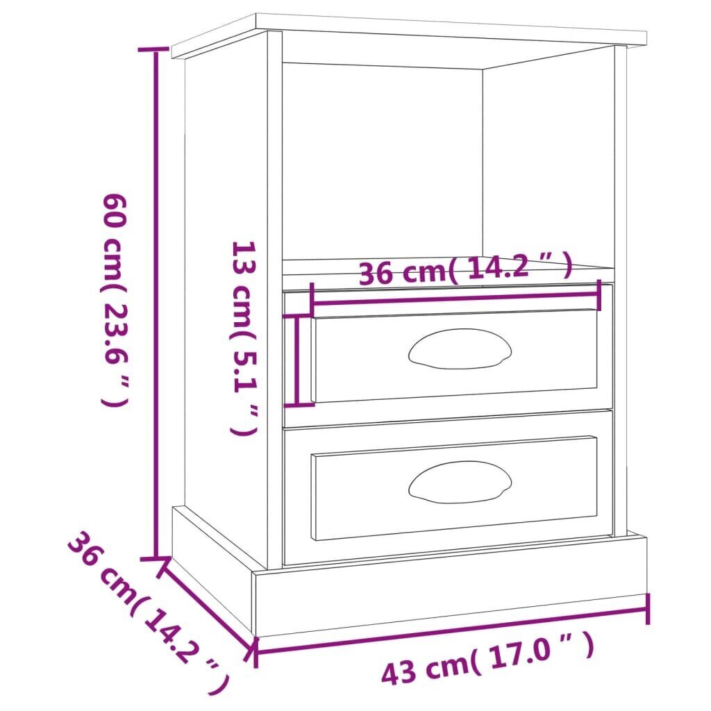 vidaXL Yöpöytä korkeakiilto valkoinen 43x36x60 cm hinta ja tiedot | Yöpöydät | hobbyhall.fi