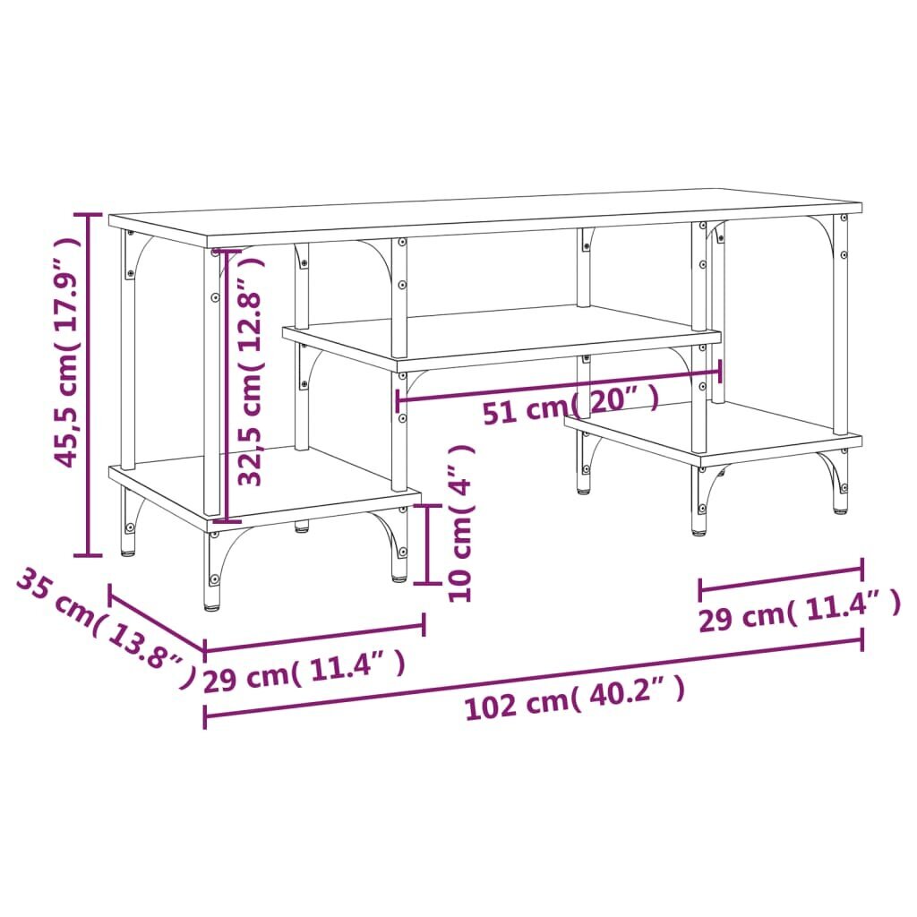 vidaXL TV-taso musta 102x35x45,5 cm tekninen puu hinta ja tiedot | TV-tasot | hobbyhall.fi