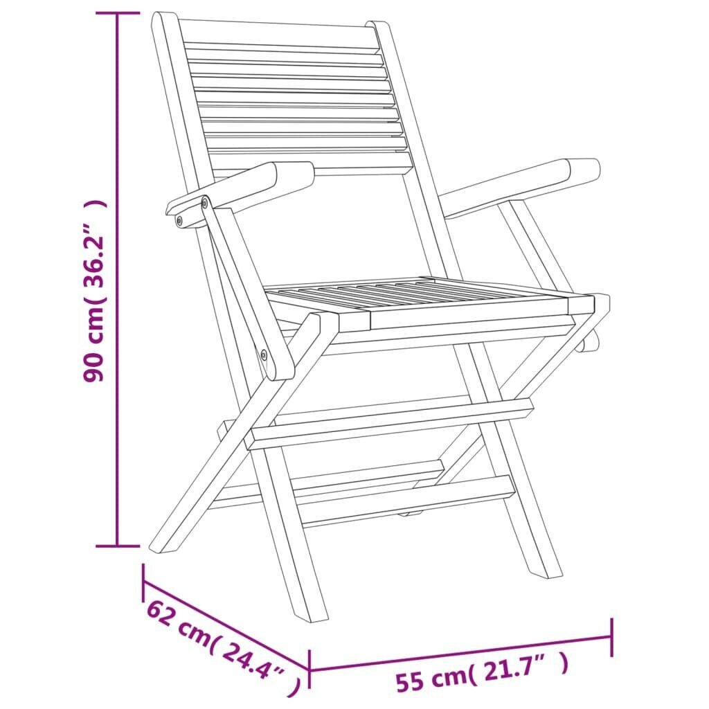 vidaXL Kokoontaitettavat puutarhatuolit 4 kpl 55x62x90 cm täysi tiikki hinta ja tiedot | Puutarhatuolit | hobbyhall.fi