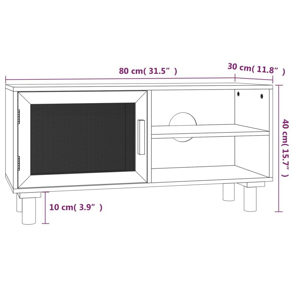 vidaXL TV-taso ruskea 80x30x40 cm täysi mänty ja luonnonrottinki hinta ja tiedot | TV-tasot | hobbyhall.fi