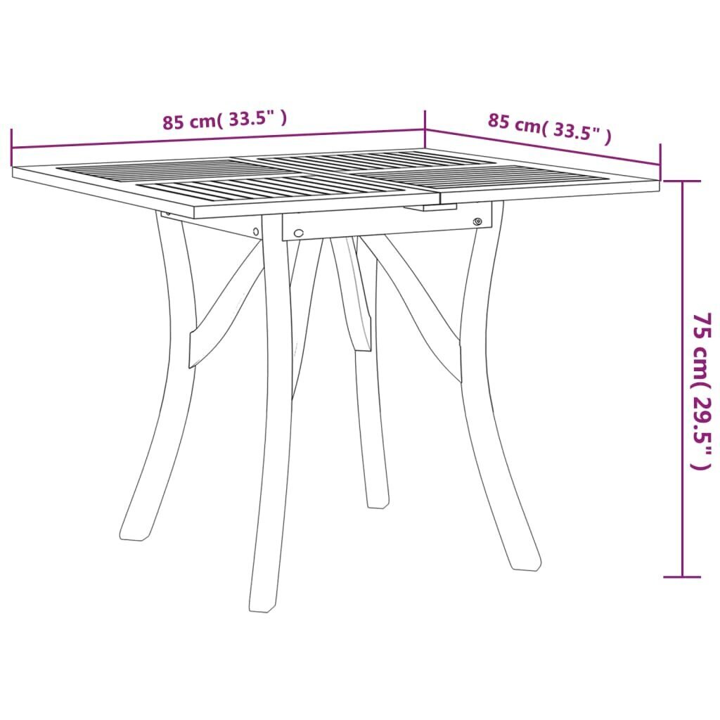 vidaXL Puutarhapöytä 85x85x75 cm täysi akasiapuu hinta ja tiedot | Puutarhapöydät | hobbyhall.fi