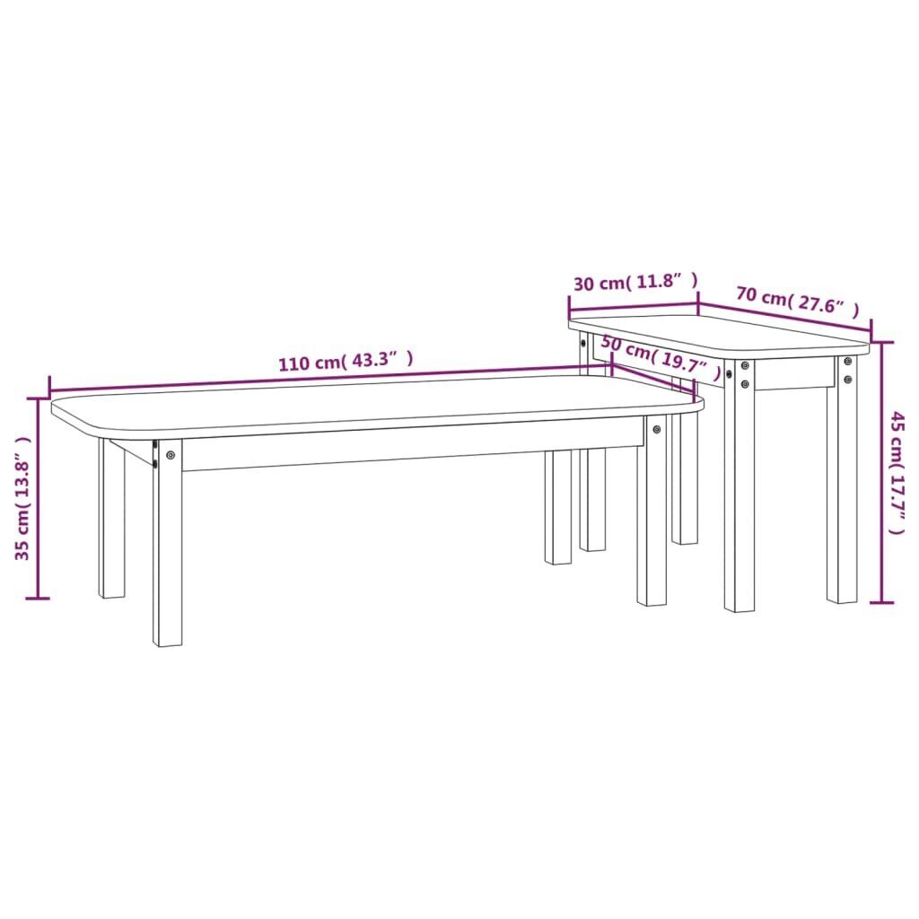 vidaXL 2-osainen Sohvapöytäsarja valkoinen täysi mänty hinta ja tiedot | Sohvapöydät | hobbyhall.fi