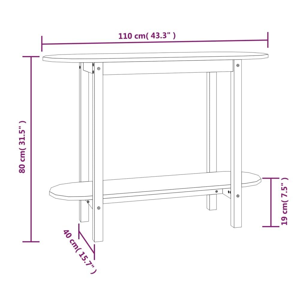 vidaXL Konsolipöytä hunajanruskea 110x40x80 cm täysi mänty hinta ja tiedot | Sivupöydät | hobbyhall.fi