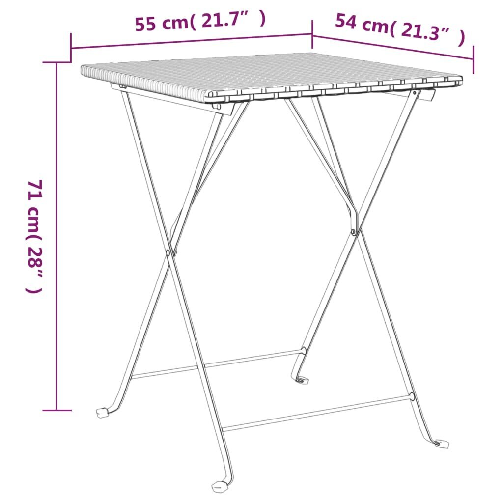 vidaXL Taitettava bistropöytä harmaa 55x54x71 cm polyrottinki hinta ja tiedot | Puutarhapöydät | hobbyhall.fi