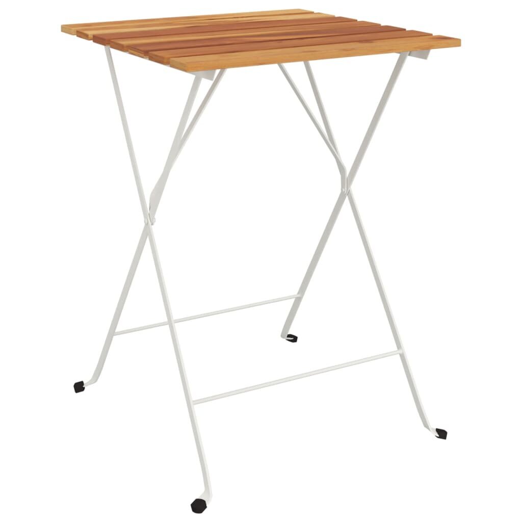 vidaXL Kokoontaitettava bistropöytä 55x54x71 cm täysi tiikki ja teräs hinta ja tiedot | Puutarhapöydät | hobbyhall.fi