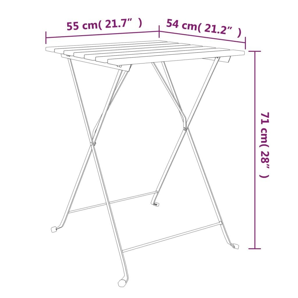 vidaXL Kokoontaitettava bistropöytä 55x54x71 cm täysi tiikki ja teräs hinta ja tiedot | Puutarhapöydät | hobbyhall.fi