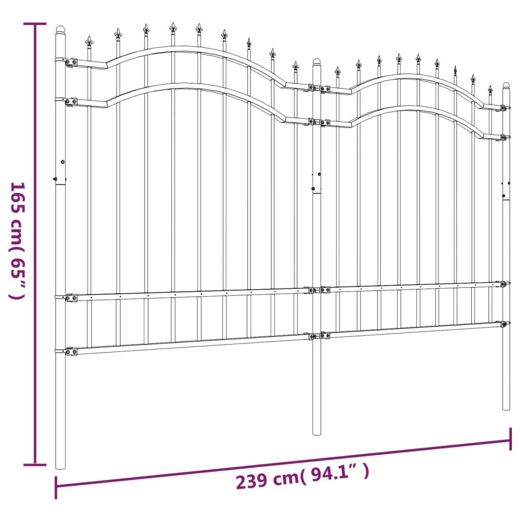 vidaXL Puutarha-aita keihäskärjillä musta 165 cm jauhemaalattu teräs hinta ja tiedot | Aidat ja tarvikkeet | hobbyhall.fi