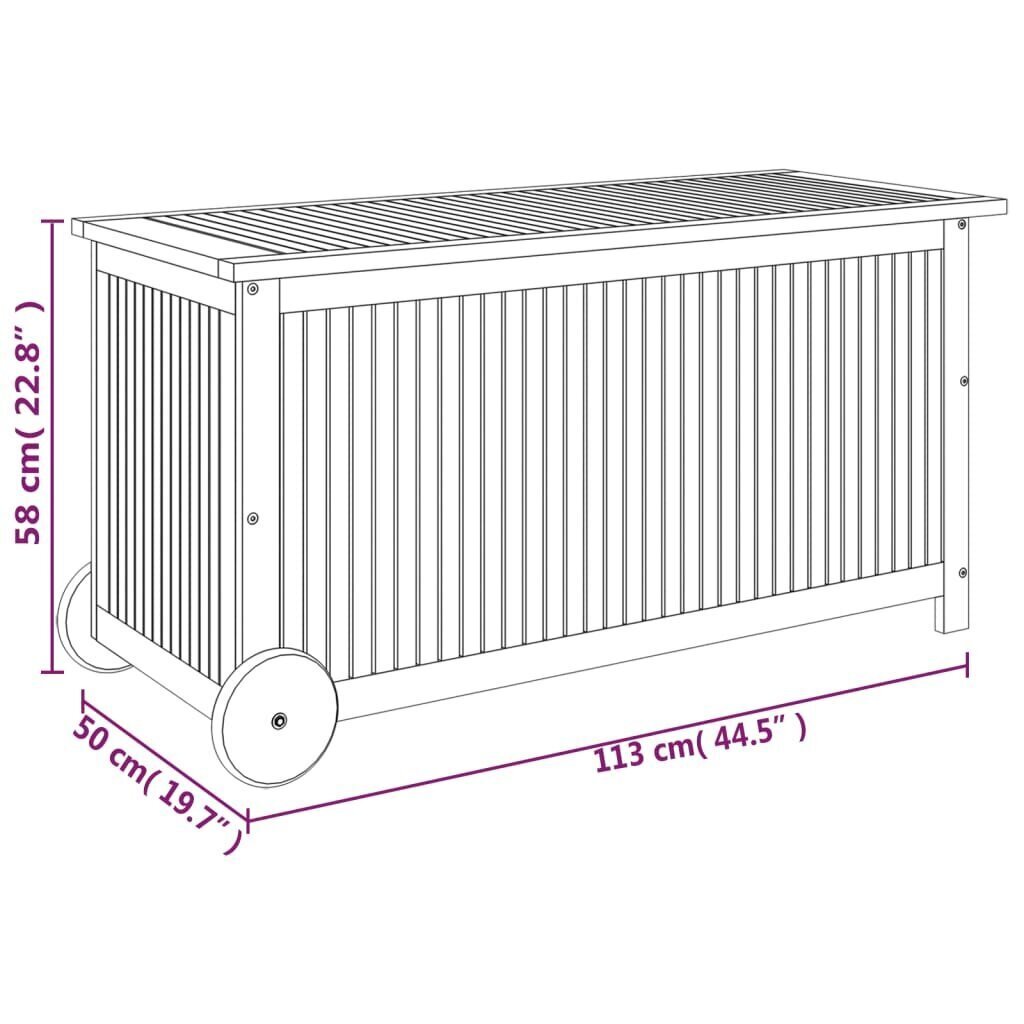 vidaXL Ulkosäilytyslaatikko pyörillä 113x50x58 cm täysi akasiapuu hinta ja tiedot | Kompostorit ja jäteastiat | hobbyhall.fi