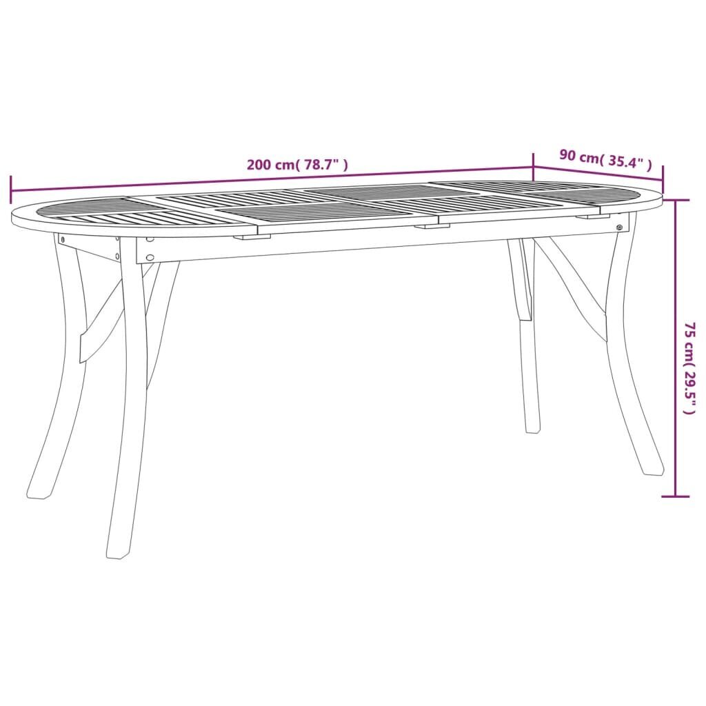 vidaXL Puutarhapöytä 200x90x75 cm täysi akasiapuu hinta ja tiedot | Puutarhapöydät | hobbyhall.fi