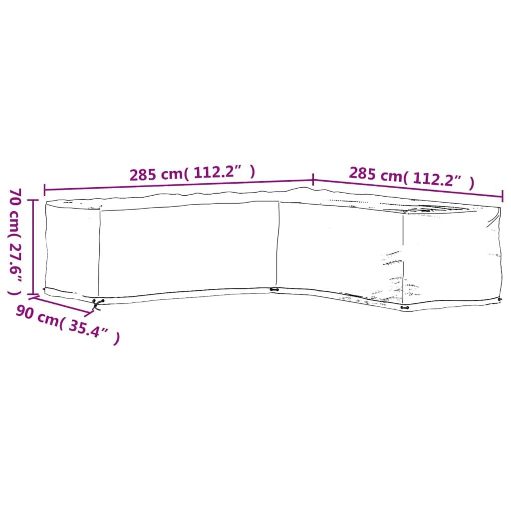 vidaXL Ulkokalustesuojat 2 kpl L-muoto 16 purjerengasta 285x285x70 cm hinta ja tiedot | Istuintyynyt, pehmusteet ja päälliset | hobbyhall.fi