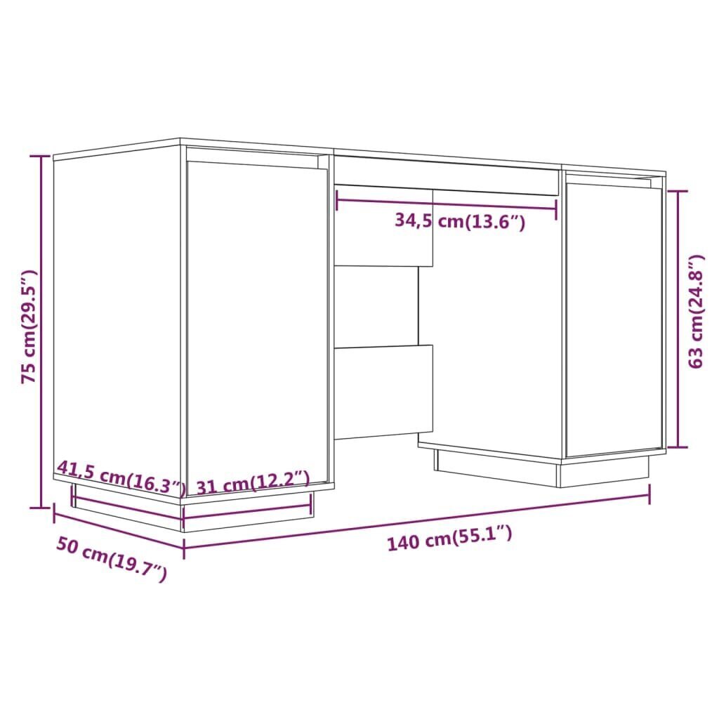 vidaXL Työpöytä musta 140x50x75 cm täysi mänty hinta ja tiedot | Tietokonepöydät ja työpöydät | hobbyhall.fi