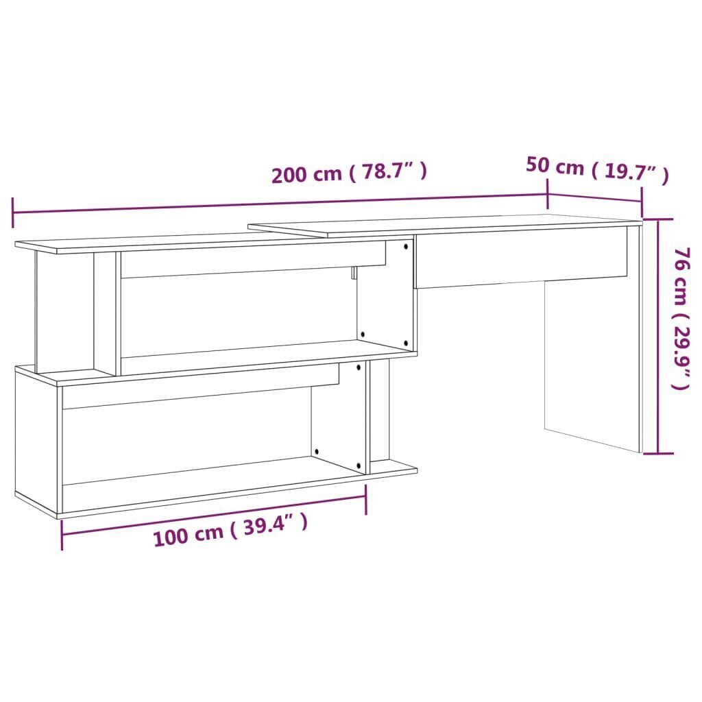 vidaXL Kulmatyöpöytä harmaa Sonoma 200x50x76 cm tekninen puu hinta ja tiedot | Tietokonepöydät ja työpöydät | hobbyhall.fi