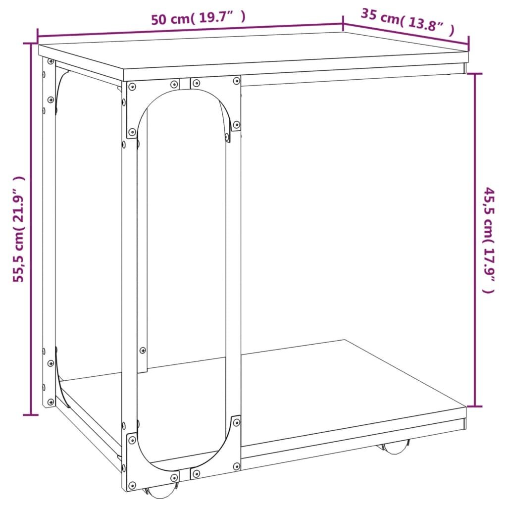 vidaXL Sivupöytä pyörillä Sonoma-tammi 50x35x55,5 cm tekninen puu hinta ja tiedot | Sohvapöydät | hobbyhall.fi