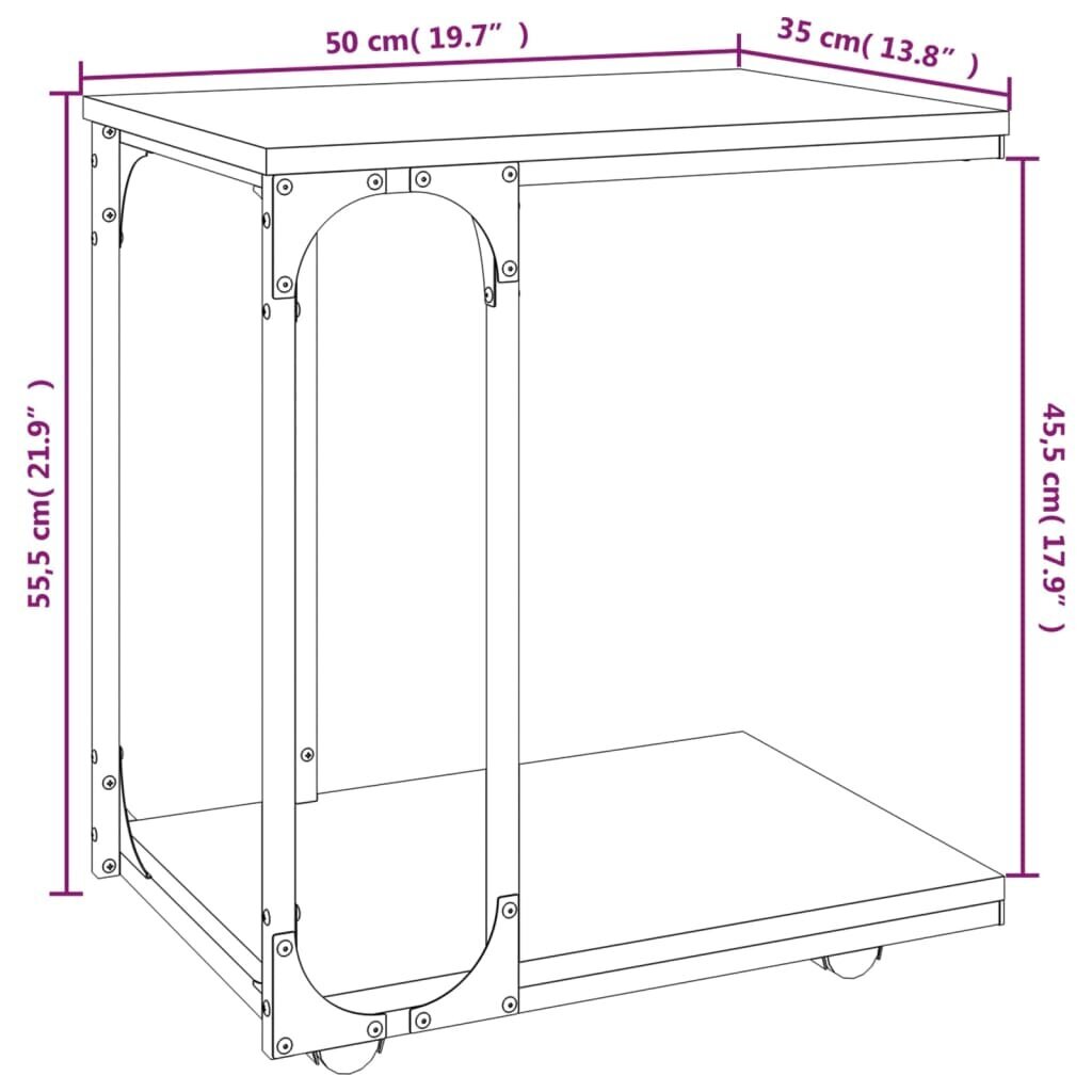 vidaXL Sivupöytä pyörillä harmaa Sonoma 50x35x55,5 cm tekninen puu hinta ja tiedot | Sohvapöydät | hobbyhall.fi