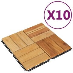 vidaXL Terassilaatat 10 kpl 30x30 cm täysi tiikki hinta ja tiedot | Terassilattiat | hobbyhall.fi