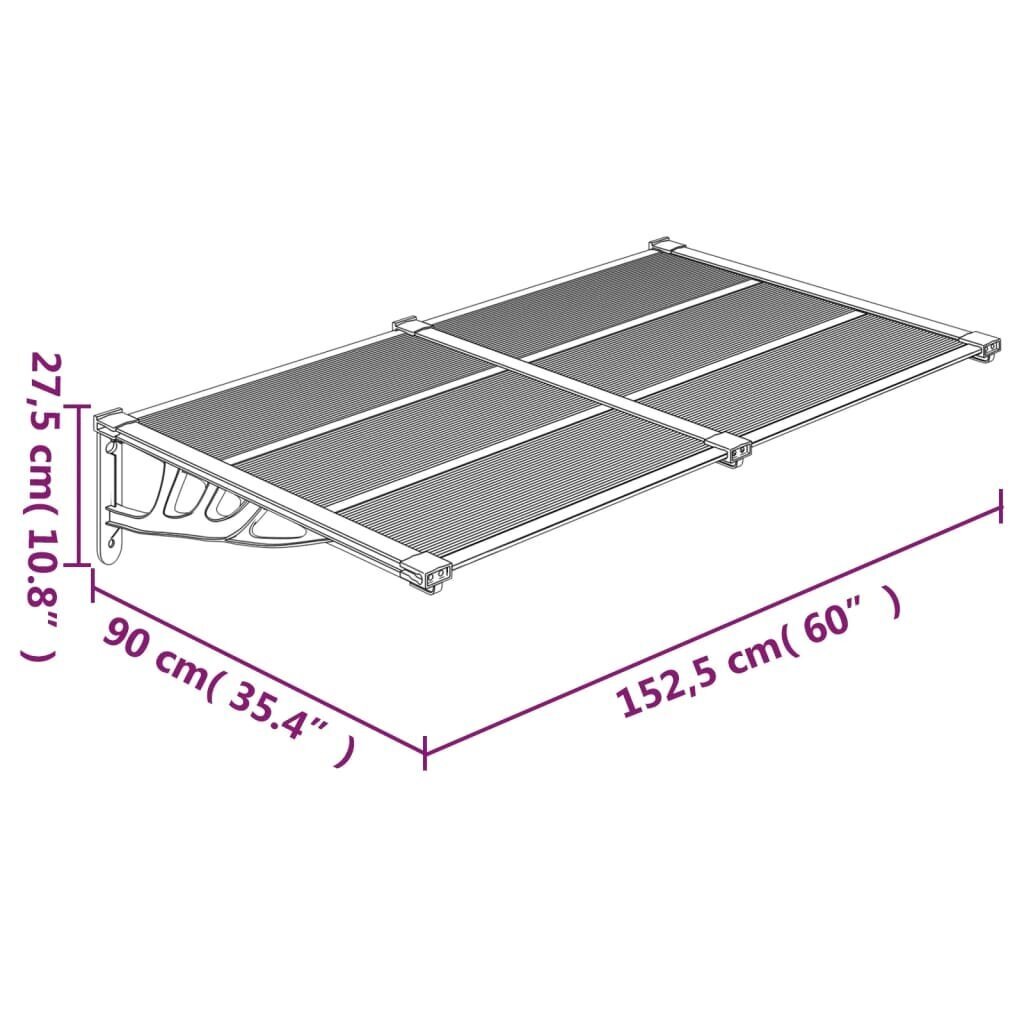 vidaXL Ovikatos harmaa ja läpinäkyvä 152,5x90 cm polykarbonaatti hinta ja tiedot | Aurinkovarjot ja markiisit | hobbyhall.fi