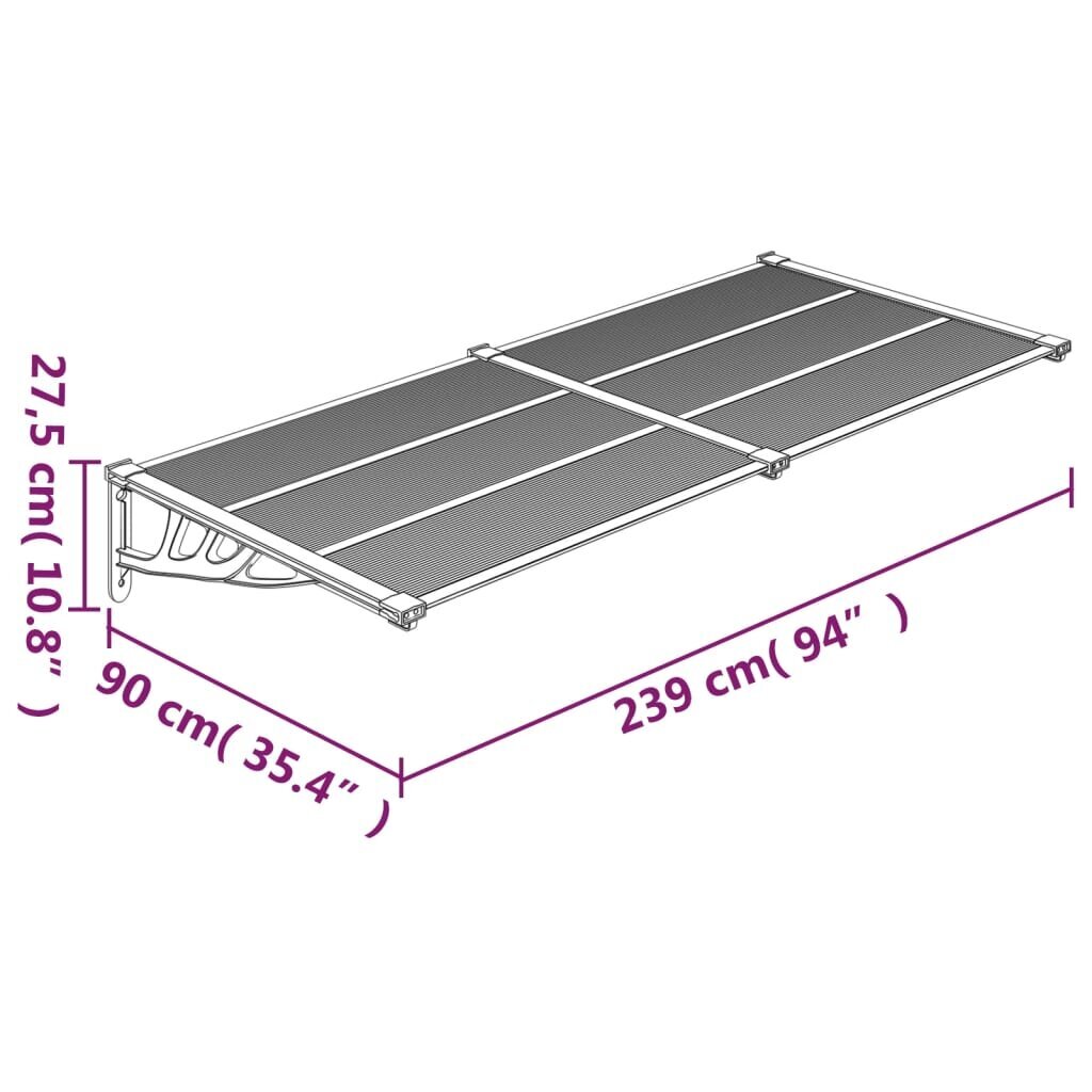 vidaXL Ovikatos musta 239x90 cm polykarbonaatti hinta ja tiedot | Aurinkovarjot ja markiisit | hobbyhall.fi