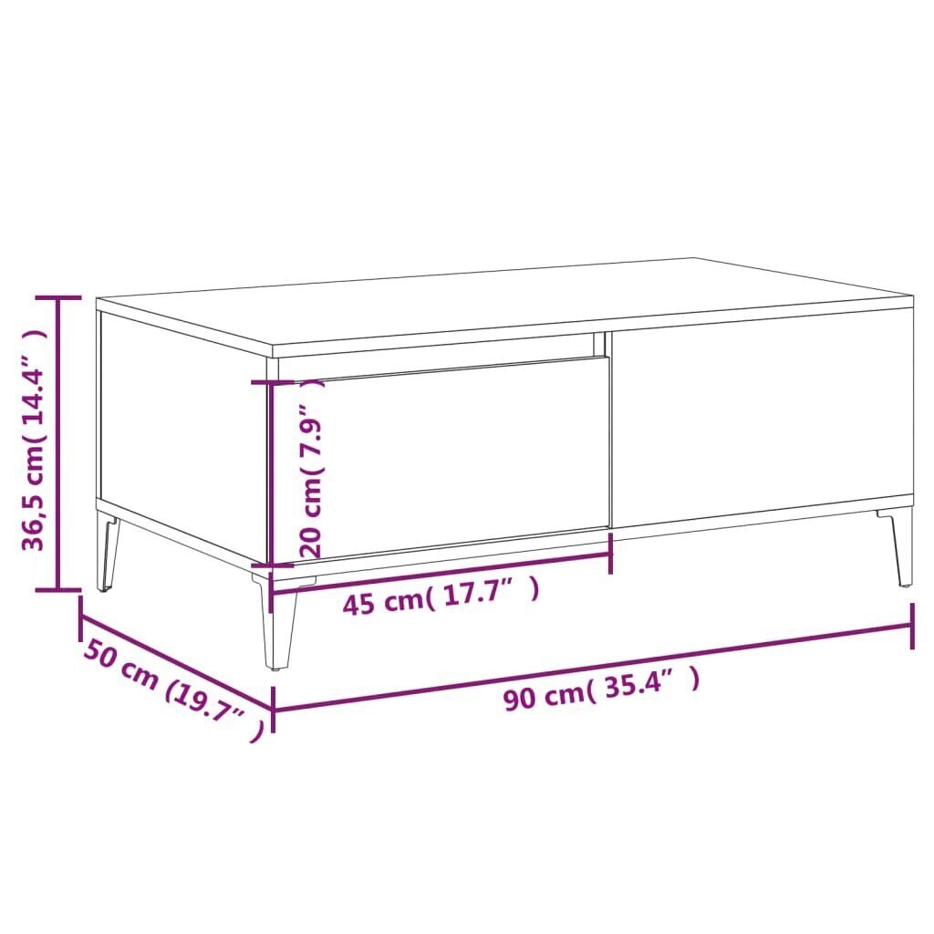 vidaXL Sohvapöytä Sonoma-tammi 90x50x36,5 cm tekninen puu hinta ja tiedot | Sohvapöydät | hobbyhall.fi