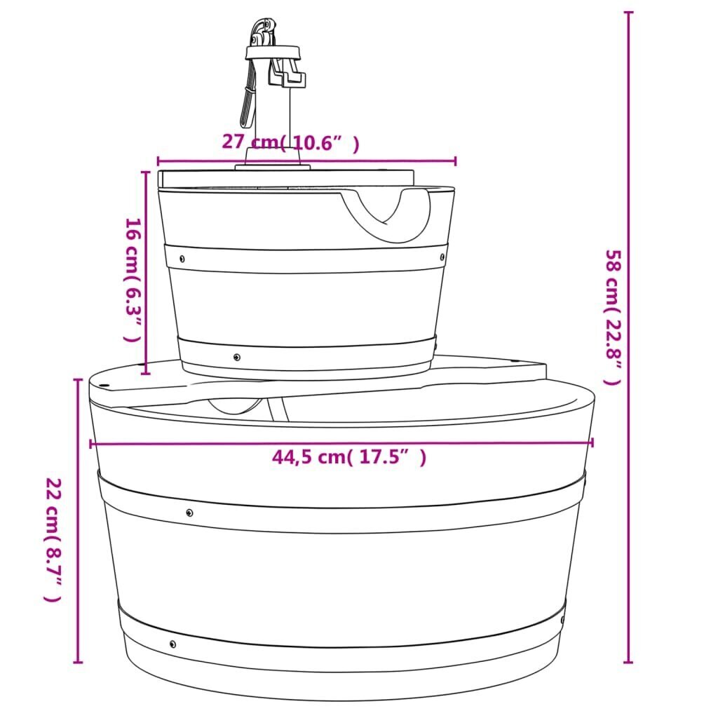 vidaXL Suihkulähde pumpulla 44,5x44,5x58 cm täysi kuusi hinta ja tiedot | Puutarhakoristeet | hobbyhall.fi