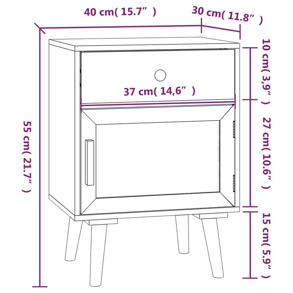 vidaXL Yöpöydät 2 kpl musta 40x30x55 cm tekninen puu hinta ja tiedot | Yöpöydät | hobbyhall.fi