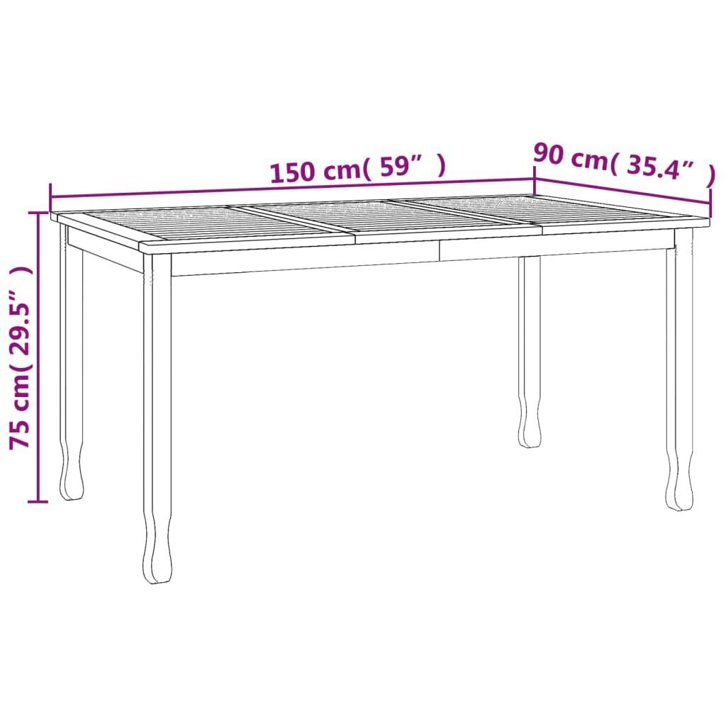 vidaXL Ulkoruokapöytä 150x90x75 cm täysi tiikki hinta ja tiedot | Puutarhapöydät | hobbyhall.fi