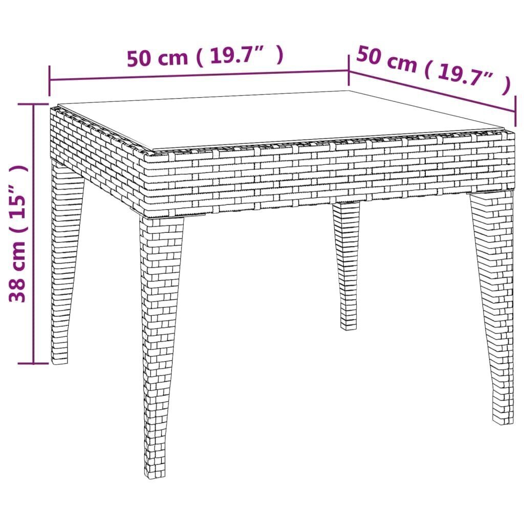 vidaXL Sivupöytä ruskea 50x50x38 cm polyrottinki ja karkaistu lasi hinta ja tiedot | Sohvapöydät | hobbyhall.fi