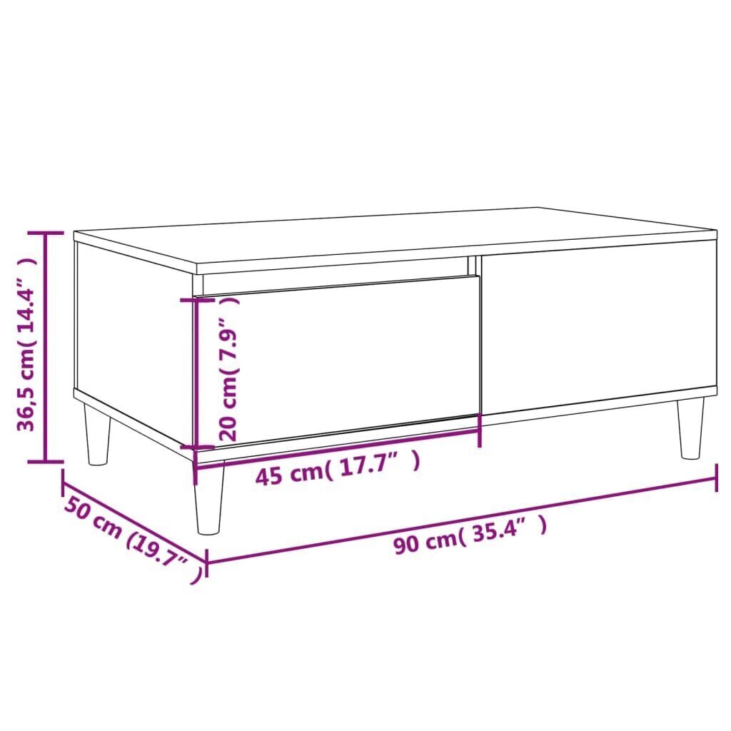 vidaXL Sohvapöytä savutammi 90x50x36,5 cm tekninen puu hinta ja tiedot | Sohvapöydät | hobbyhall.fi