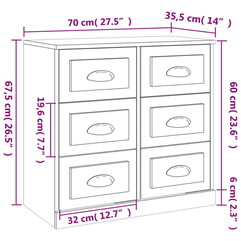 vidaXL Senkki valkoinen 70x35,5x67,5 cm tekninen puu hinta ja tiedot | Olohuoneen kaapit ja lipastot | hobbyhall.fi