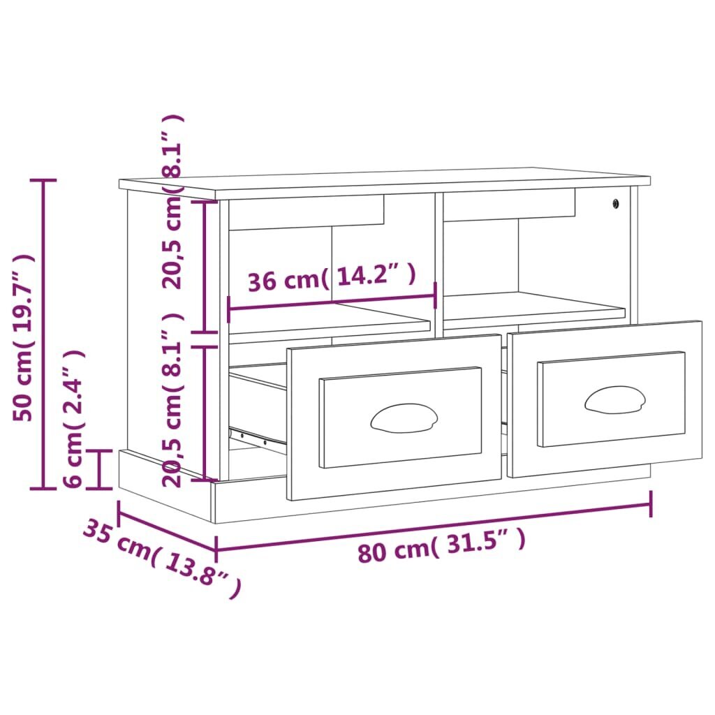 vidaXL TV-taso ruskea tammi 80x35x50 cm tekninen puu hinta ja tiedot | TV-tasot | hobbyhall.fi