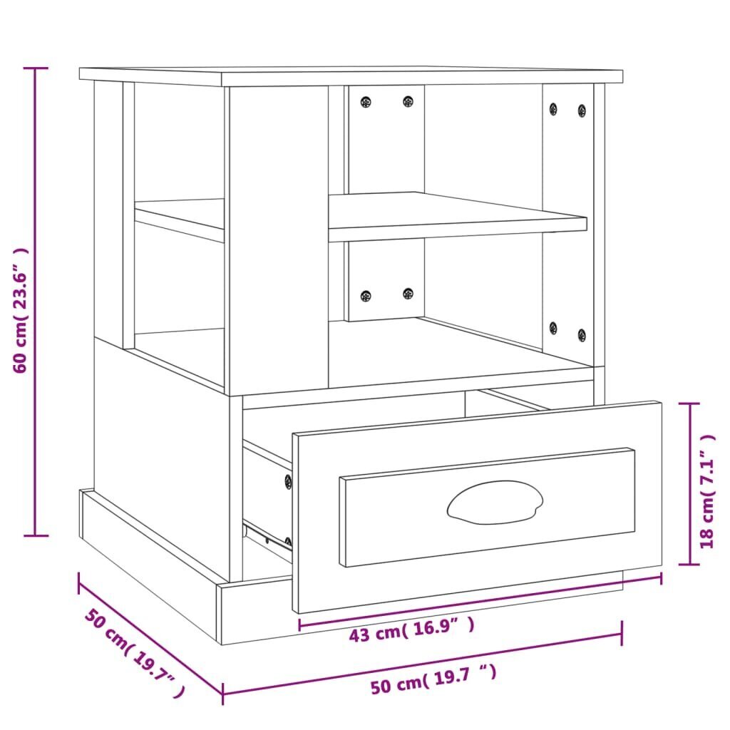 vidaXL Sivupöytä harmaa Sonoma 50x50x60 cm tekninen puu hinta ja tiedot | Sohvapöydät | hobbyhall.fi