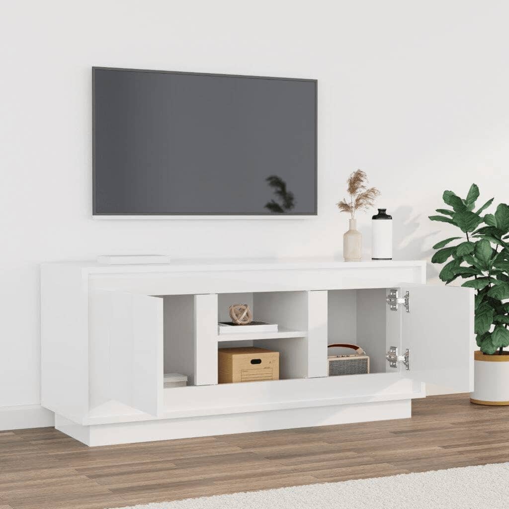 vidaXL TV-taso korkeakiilto valkoinen 102x35x45 cm tekninen puu hinta ja tiedot | TV-tasot | hobbyhall.fi