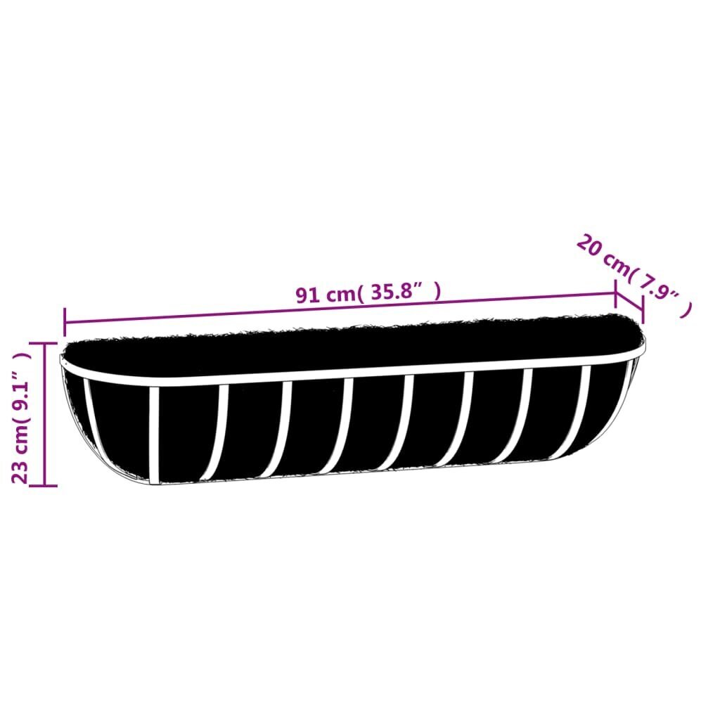 vidaXL Seinäkukkalaatikot 2 kpl kookosvuorella musta 91x20x23 cm teräs hinta ja tiedot | Kukkalaatikot | hobbyhall.fi