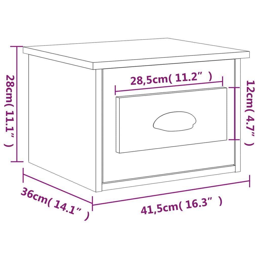 vidaXL Seinäkiinnitettävä yöpöytä valkoinen 41,5x36x28 cm hinta ja tiedot | Yöpöydät | hobbyhall.fi