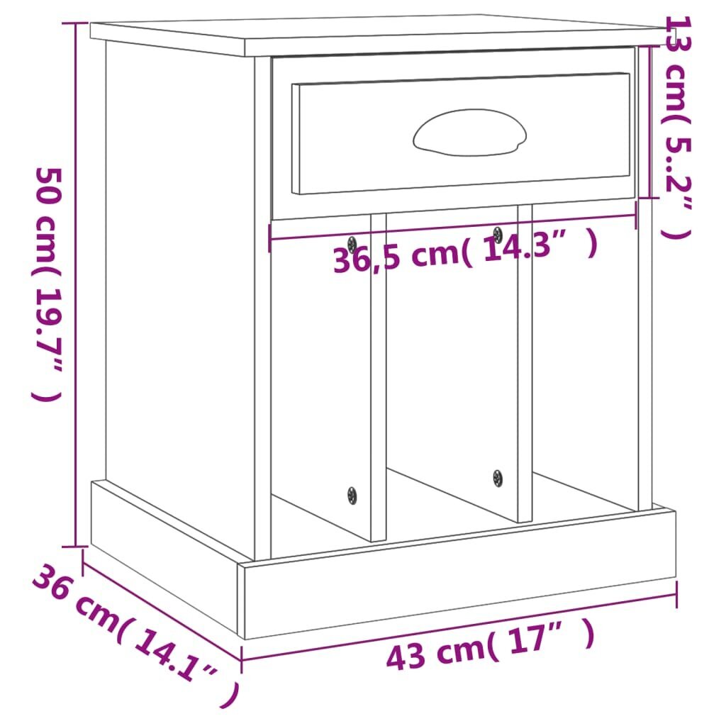 vidaXL Yöpöytä ruskea tammi 43x36x50 cm hinta ja tiedot | Yöpöydät | hobbyhall.fi