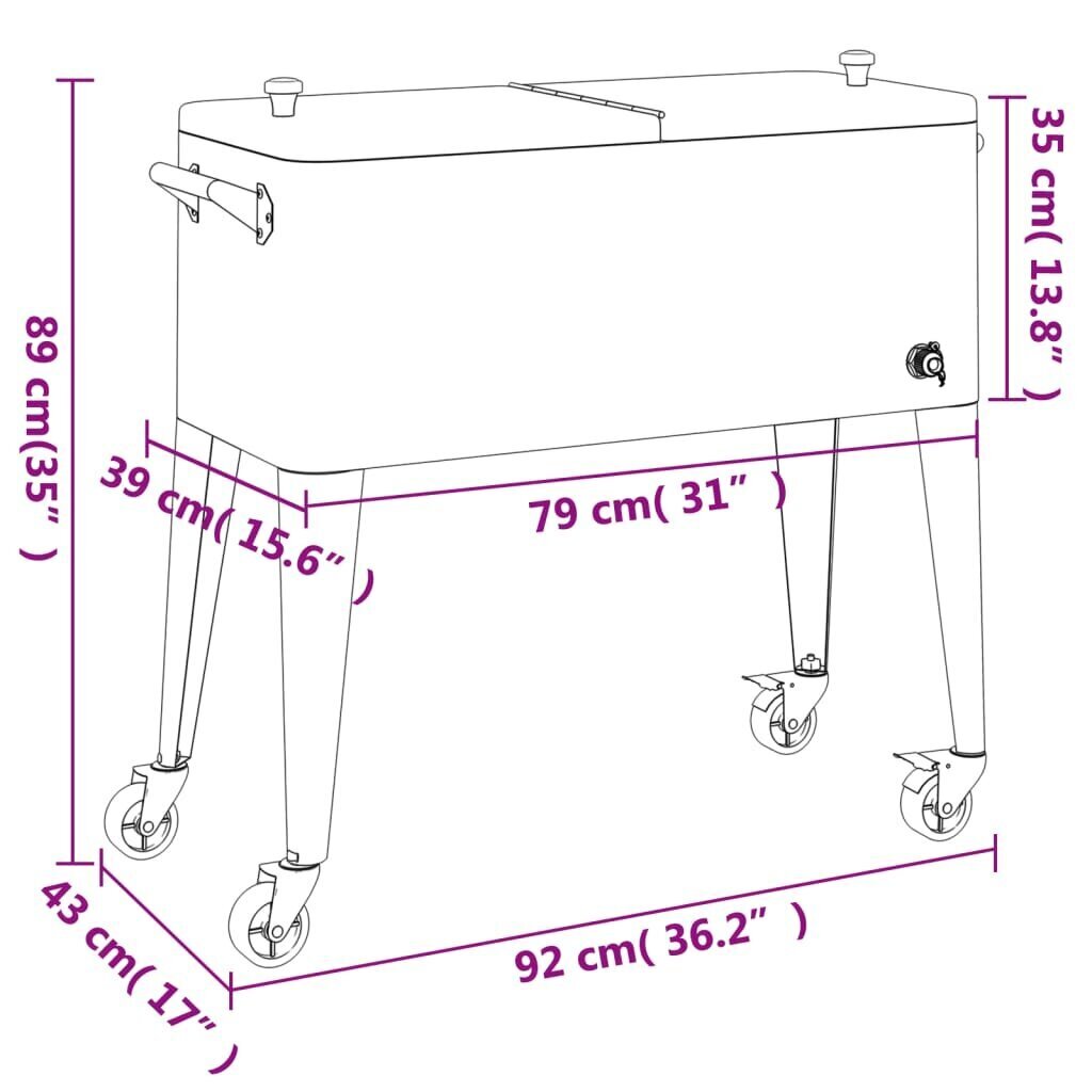 vidaXL Kylmälaukku pyörillä punainen 92x43x89 cm hinta ja tiedot | Kylmälaukut ja termokassit | hobbyhall.fi