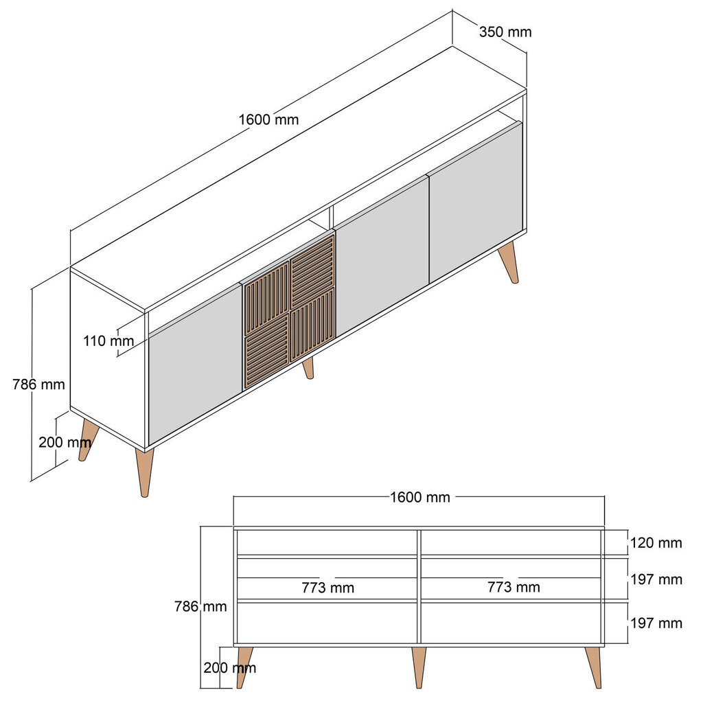 Komoda Milan 160, balta hinta ja tiedot | Lipastot | hobbyhall.fi