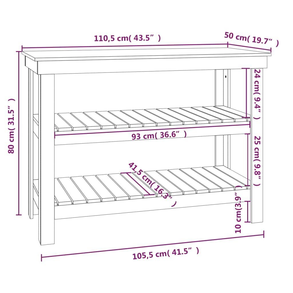 vidaXL Työpenkki harmaa 110,5x50x80 cm täysi mänty hinta ja tiedot | Keittiön kaapit | hobbyhall.fi