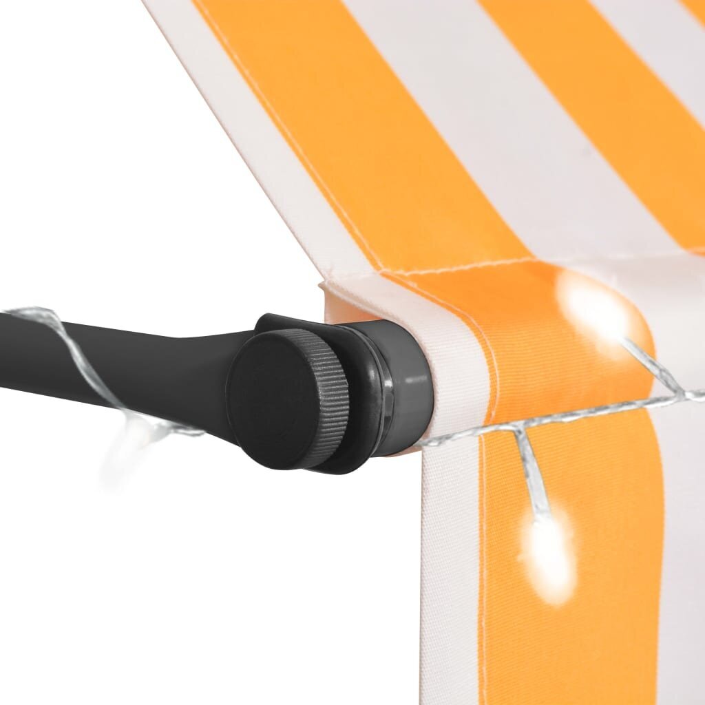 vidaXL Sisäänkelattava markiisi LED-valoilla 150 cm valkoinen/oranssi hinta ja tiedot | Aurinkovarjot ja markiisit | hobbyhall.fi