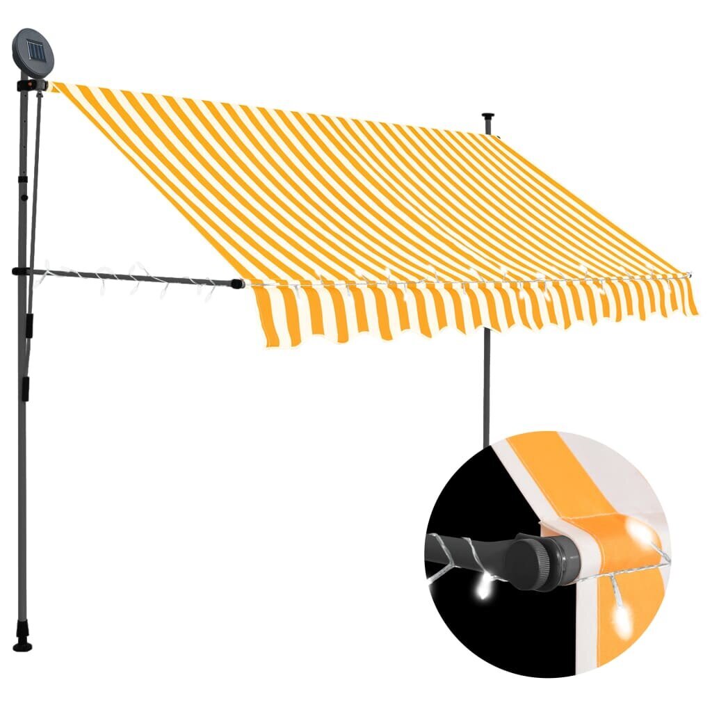 vidaXL Sisäänkelattava markiisi LED-valoilla 250 cm valkoinen/oranssi hinta ja tiedot | Aurinkovarjot ja markiisit | hobbyhall.fi