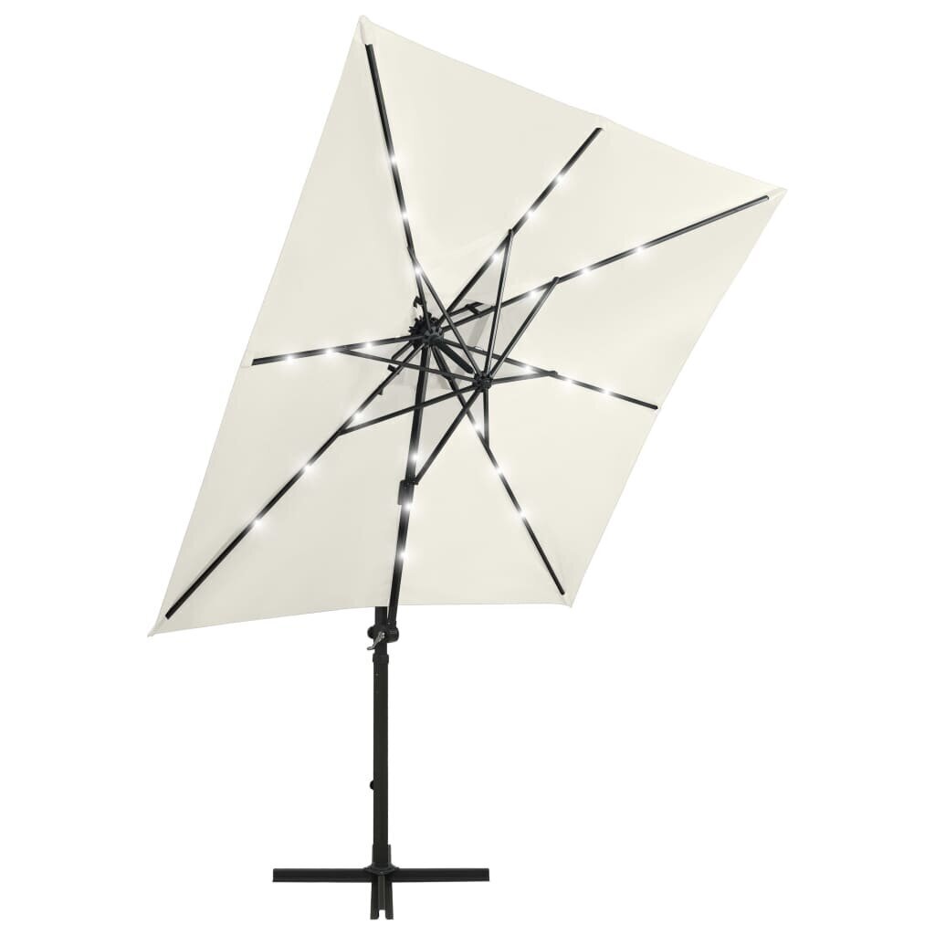 vidaXL Riippuva aurinkovarjo tangolla ja LED-valoilla hiekka 250 cm hinta ja tiedot | Aurinkovarjot ja markiisit | hobbyhall.fi