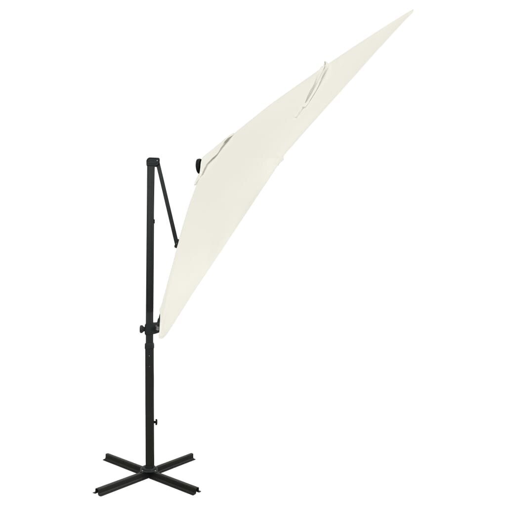 vidaXL Riippuva aurinkovarjo tangolla ja LED-valoilla hiekka 250 cm hinta ja tiedot | Aurinkovarjot ja markiisit | hobbyhall.fi