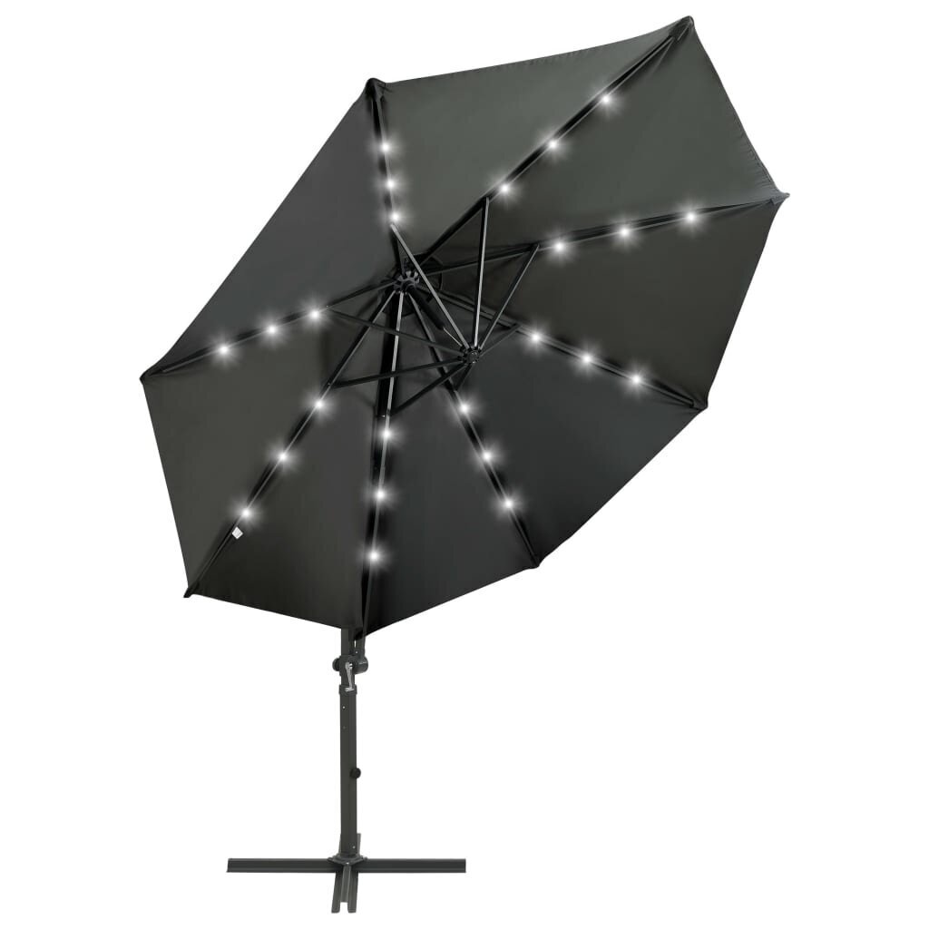 vidaXL Riippuva aurinkovarjo tangolla ja LED-valoilla antras. 300 cm hinta ja tiedot | Aurinkovarjot ja markiisit | hobbyhall.fi