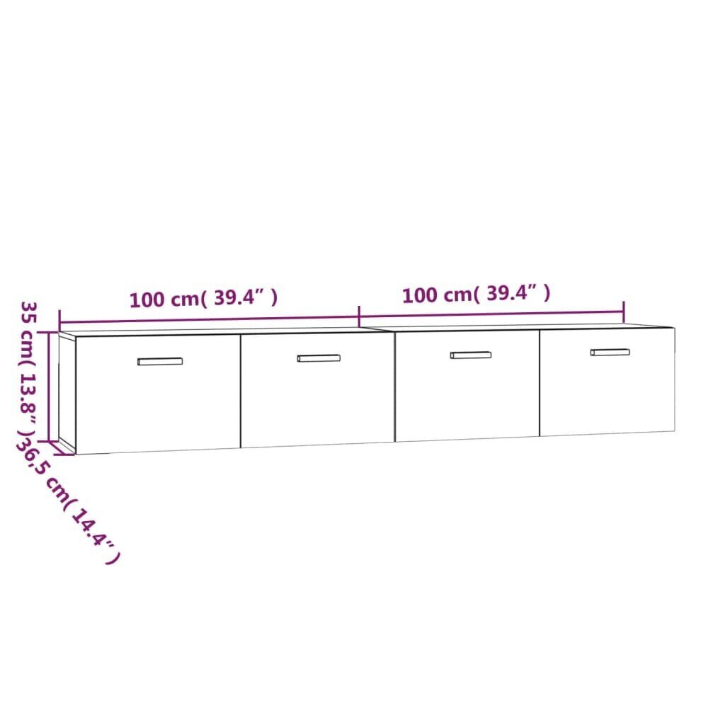 vidaXL Seinäkaapit 2 kpl valkoinen 100x36,5x35 cm tekninen puu hinta ja tiedot | Olohuoneen kaapit ja lipastot | hobbyhall.fi