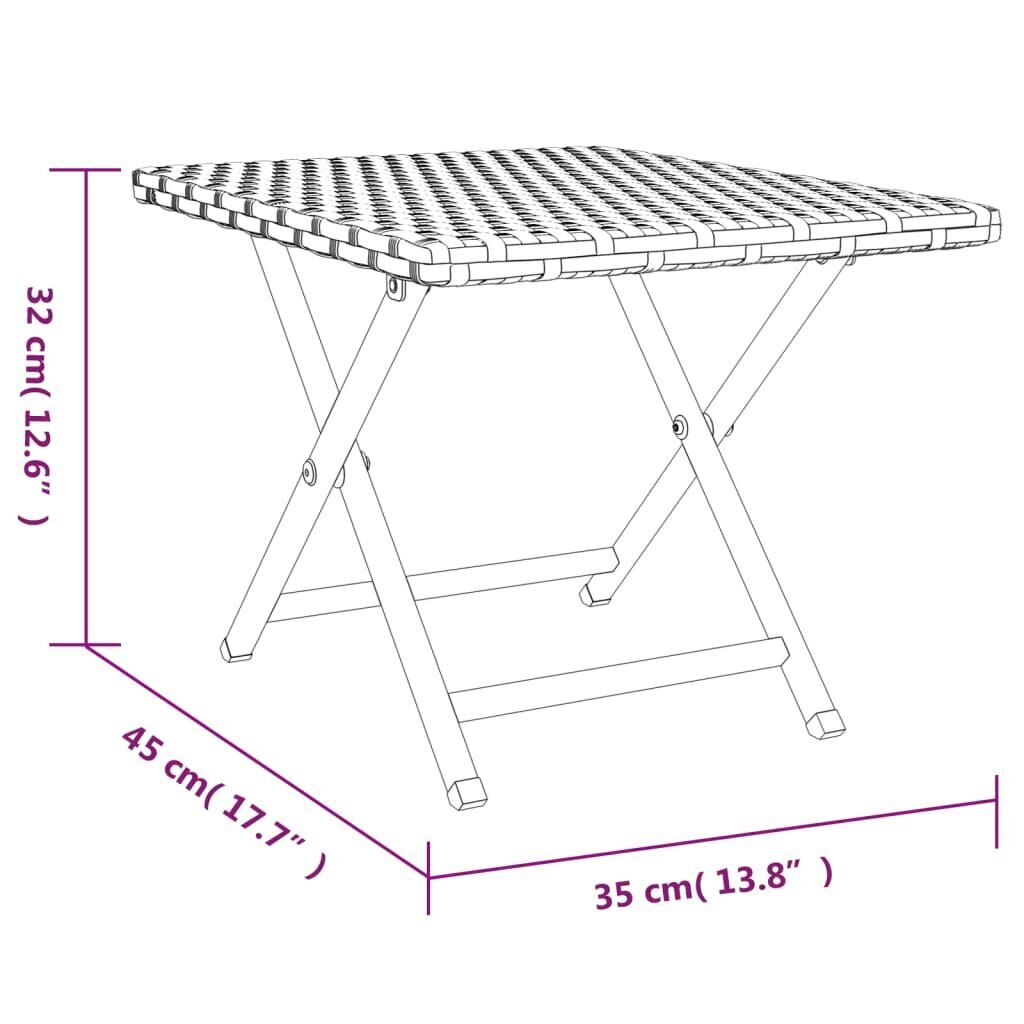 vidaXL Taitettava pöytä ruskea 45x35x32 cm polyrottinki hinta ja tiedot | Puutarhapöydät | hobbyhall.fi