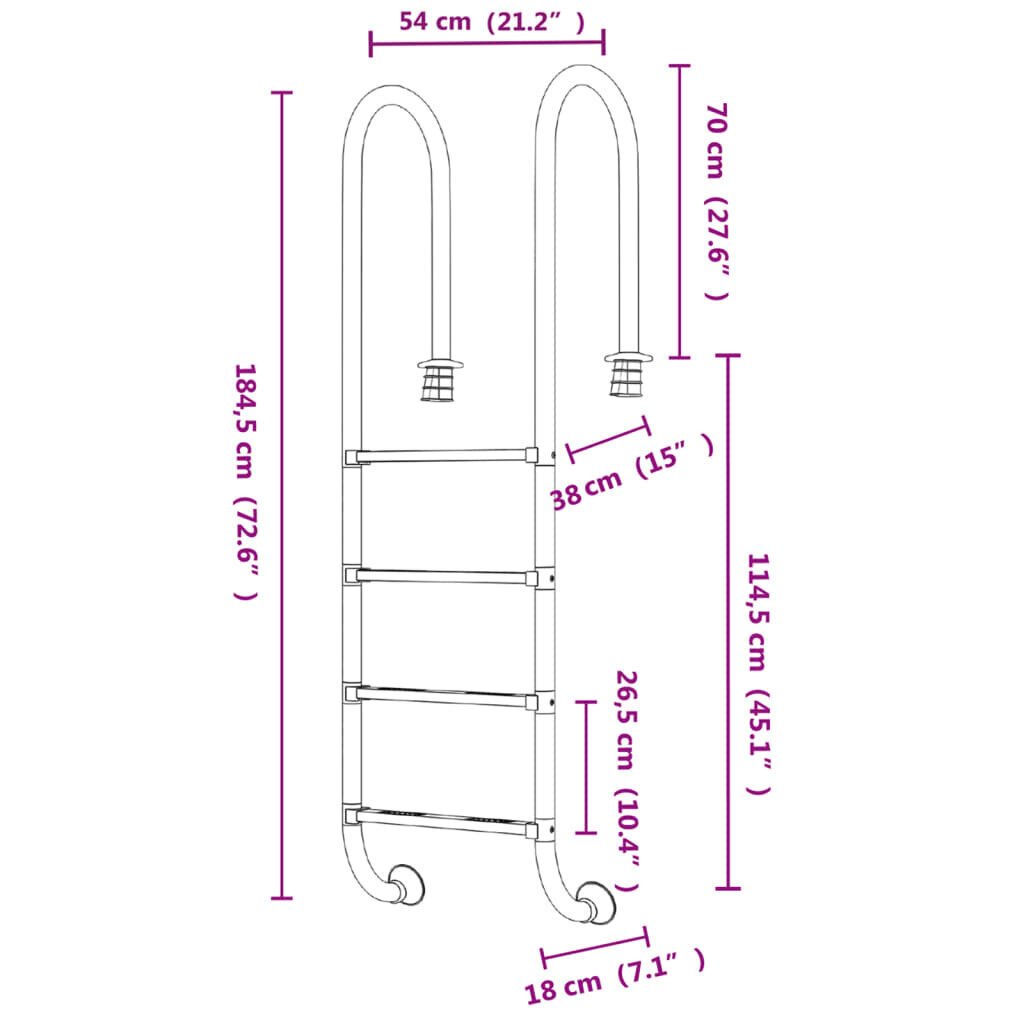 vidaXL Uima-allastikkaat 54x38x184,5 cm 304 ruostumaton teräs hinta ja tiedot | Uima-allastarvikkeet | hobbyhall.fi